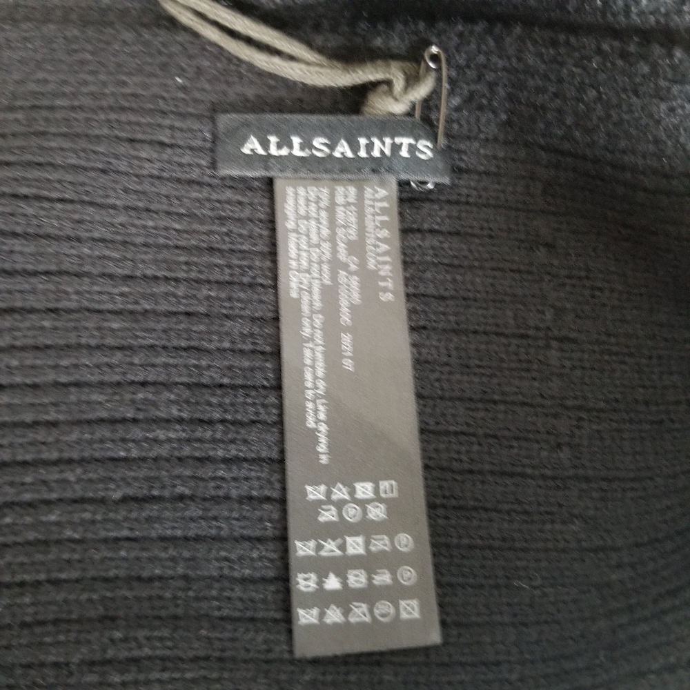 All Saints Winter Scarf Black Ribbed Wool Blend Winter Unisex Mens Accessory - Picture 11 of 14